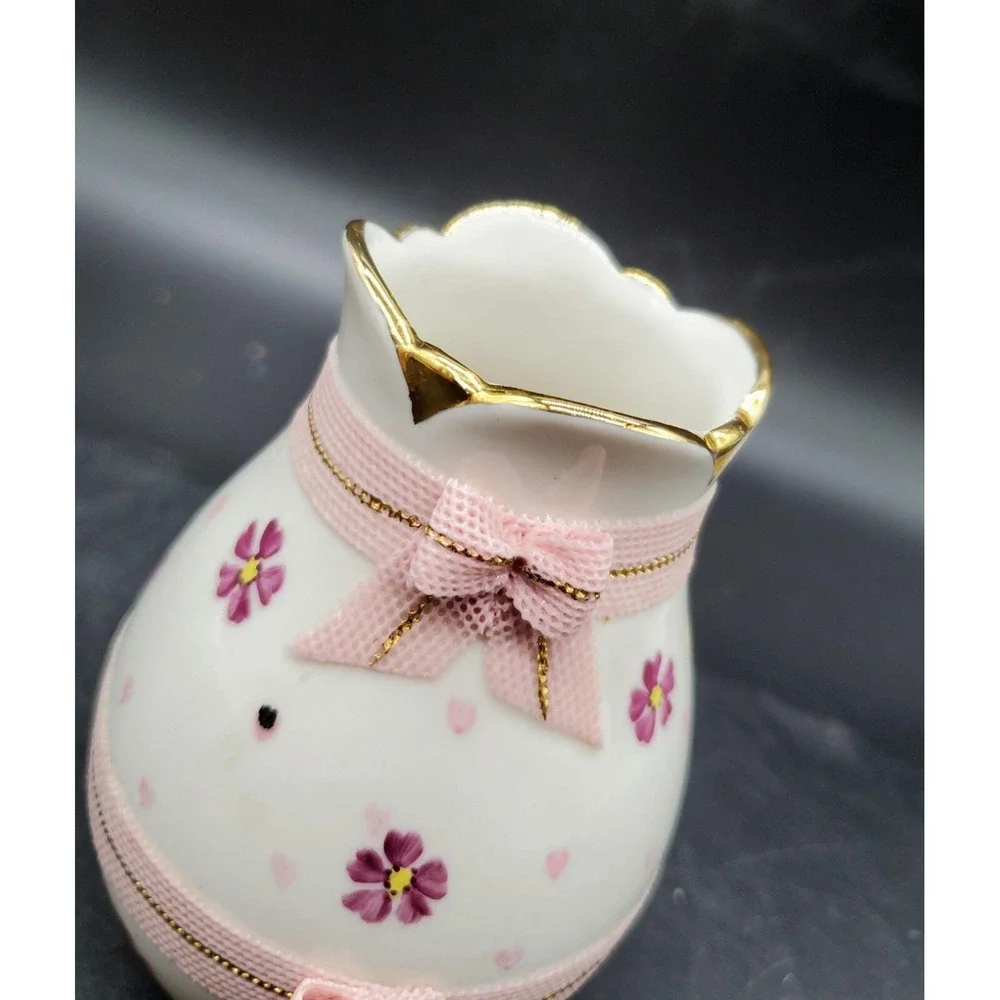 Vintage IRISH DRESDEN PORCELAIN Vase Flower PINK RIBBON AND Gold Trim 4